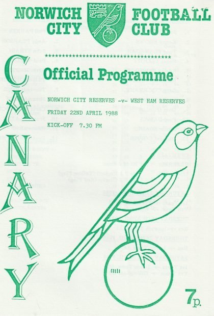 Norwich City Reserves v West Ham United Reserves  22-Apr-1988