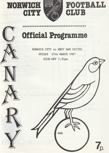 Norwich City Reserves v West Ham United Reserves  27-Mar-1987