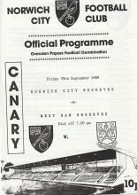 Norwich City Reserves v West Ham United Reserves  29-Sep-1989