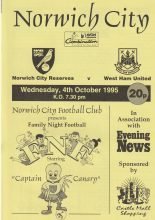 Norwich City Reserves v West Ham United Reserves  04-Oct-1995