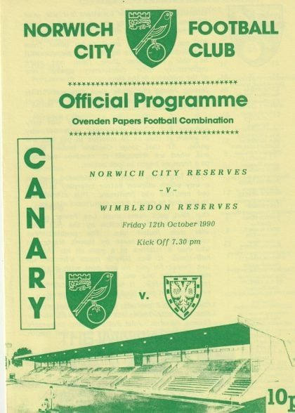 Norwich City Reserves v Wimbledon Reserves 12-Oct-1990