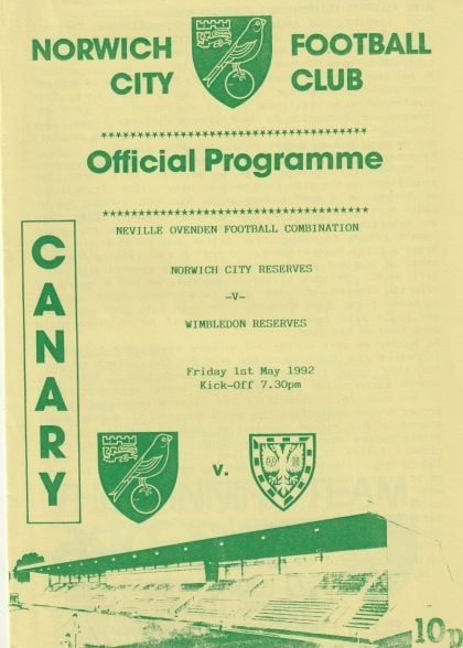 Norwich City Reserves v Wimbledon Reserves  01-May-1992
