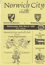 Norwich City Reserves v Wimbledon Reserves  20-Mar-1996