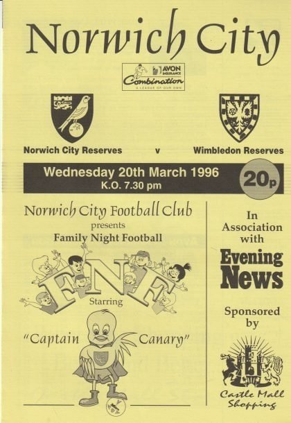 Norwich City Reserves v Wimbledon Reserves  20-Mar-1996