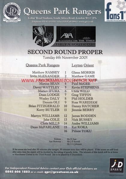 Queens Park Rangers v Leyton Orient 06-Nov-2001