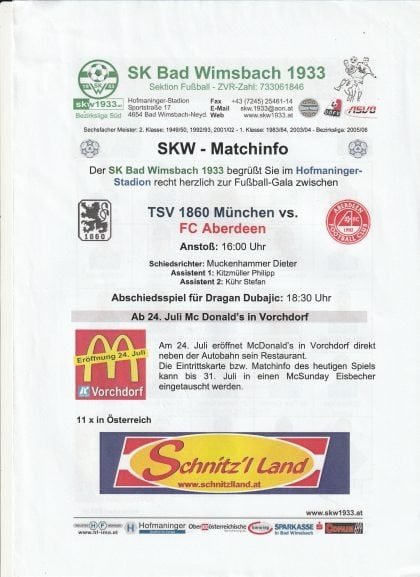 TSV 1860 Munich v Aberdeen  24-Jul-2014