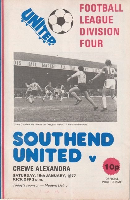 Southend United v Crewe Alexandra  15-Jan-1977