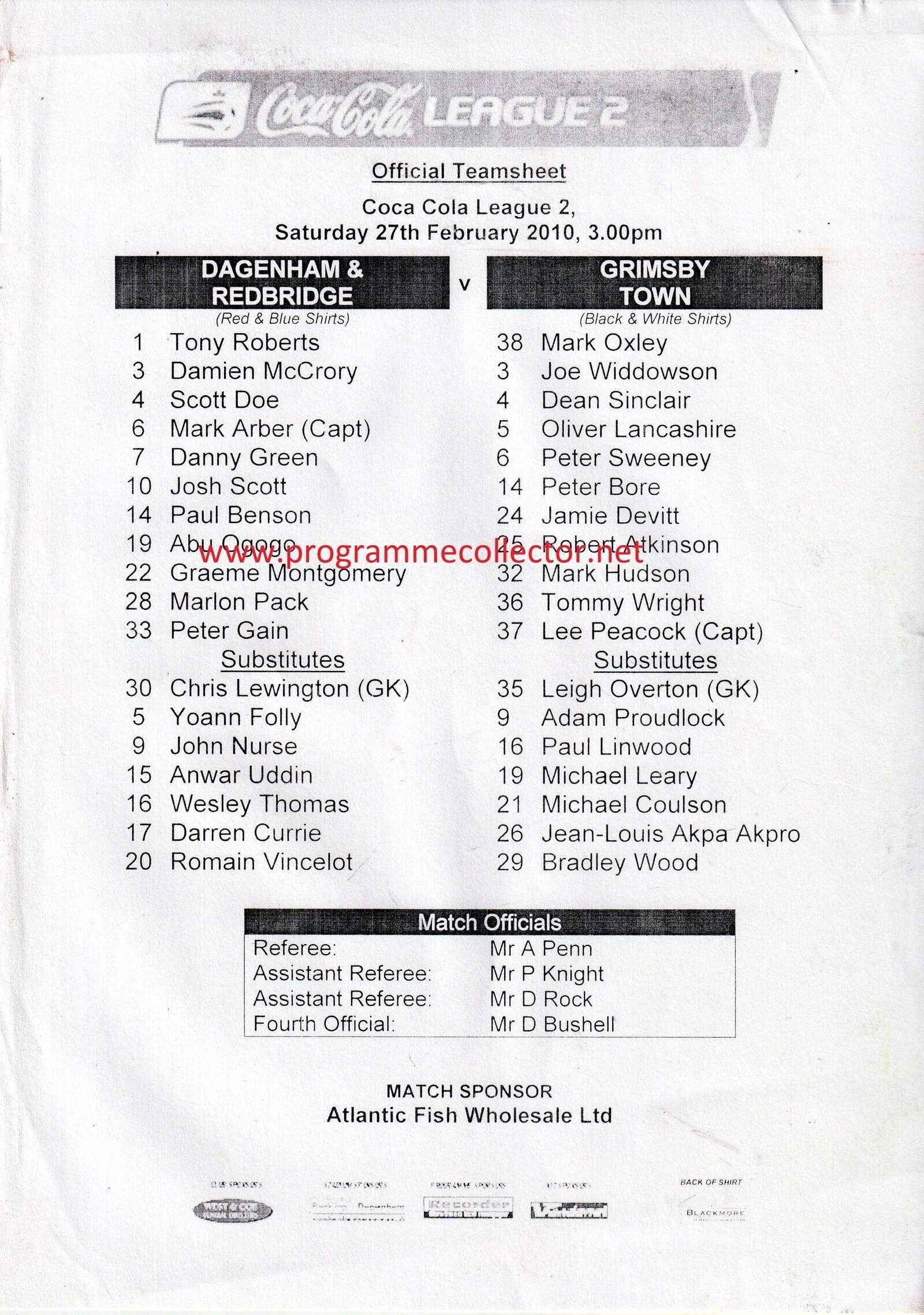 Dagenham & Redbridge v Grimsby Town 27-Feb-2010