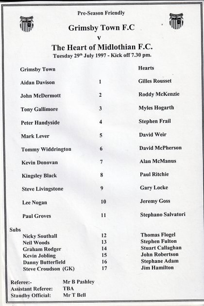 Grimsby Town v Heart of Midlothian  29-Jul-1997