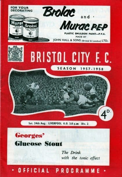Bristol City v Liverpool  24-Aug-1957