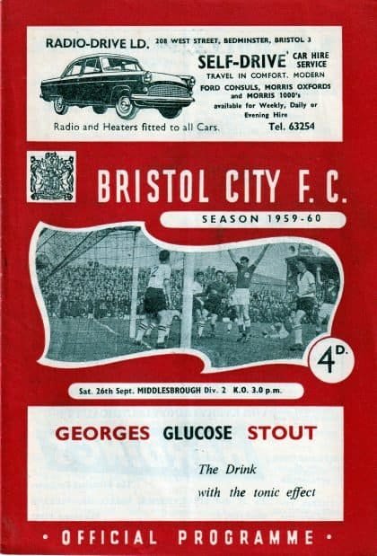 Bristol City v Middlesbrough  26-Sep-1959