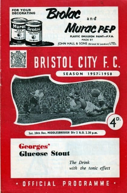 Bristol City v Middlesbrough  28-Dec-1957