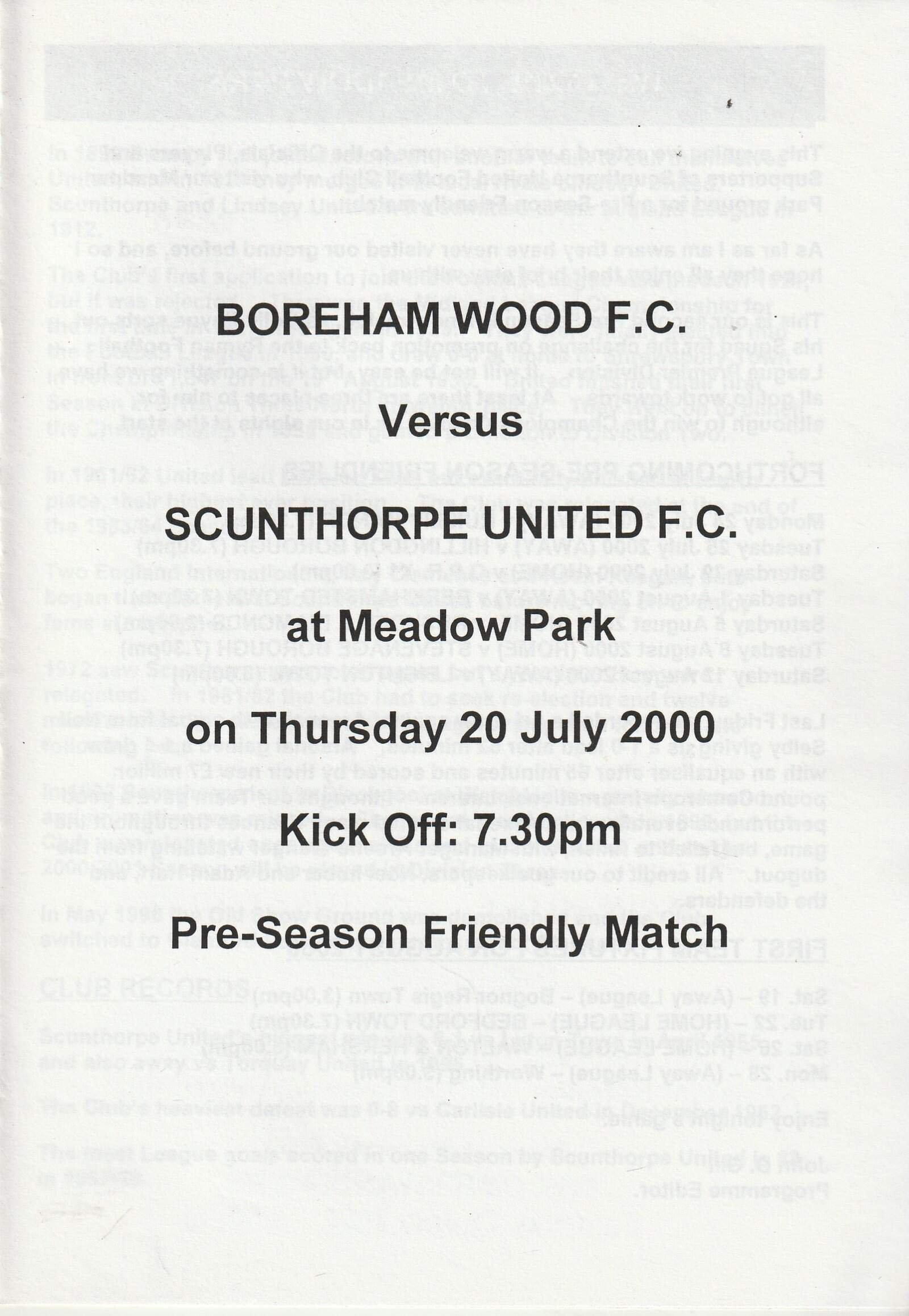 Boreham Wood v Scunthorpe United 20-Jul-2000