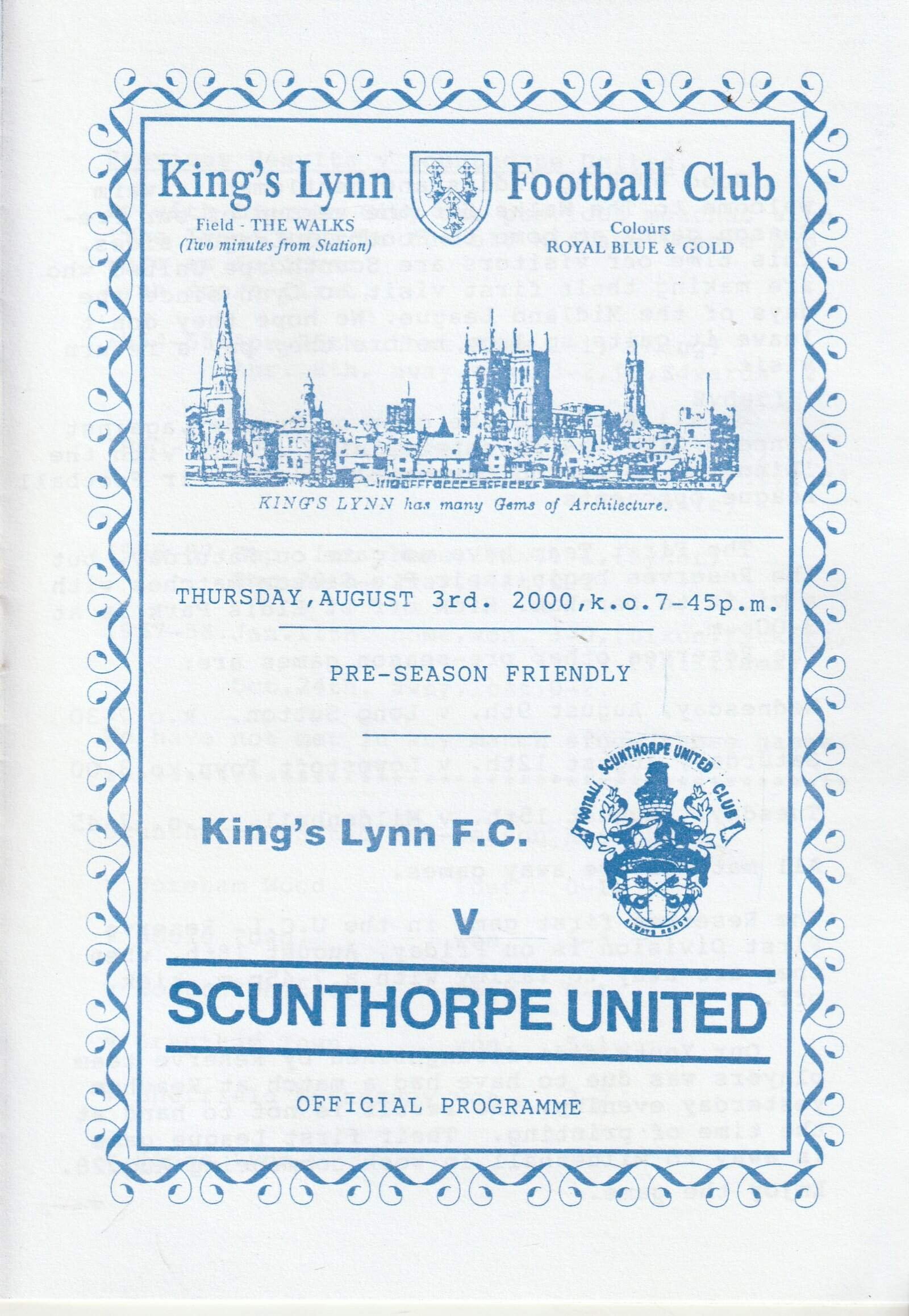 Kings Lynn v Scunthorpe United 03Aug2000