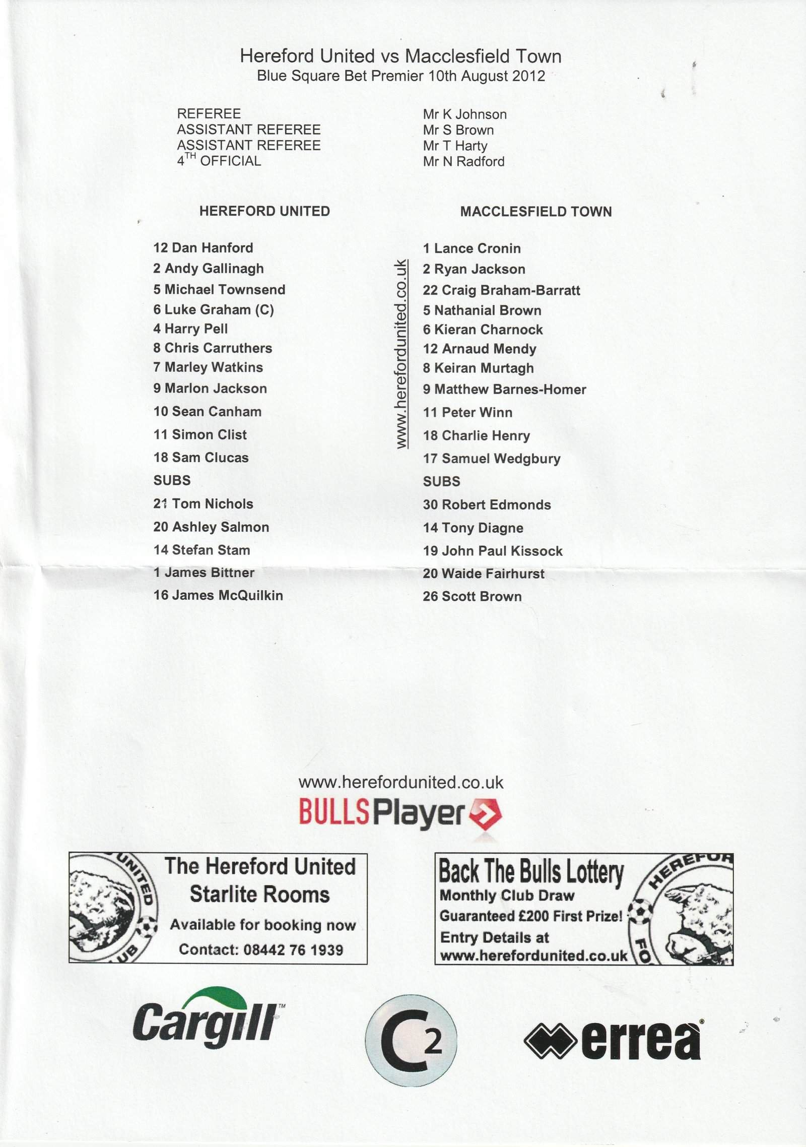 Hereford United v Macclesfield Town 10-Aug-2012
