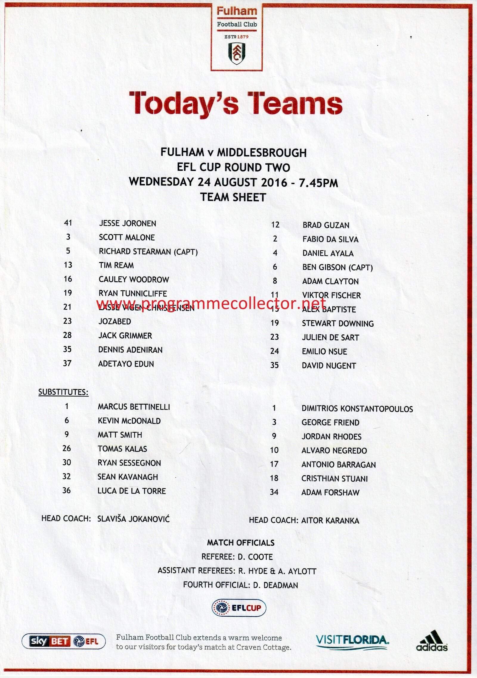 Fulham v Middlesbrough 24-Aug-2016