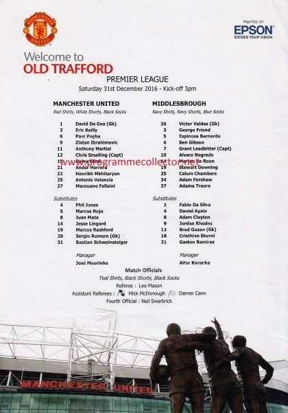 Manchester United v Middlesbrough 31-Dec-2016