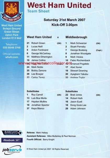 West Ham United v Middlesbrough 31-Mar-2007