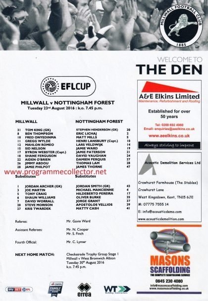 Millwall v Nottingham Forest  23-Aug-2016
