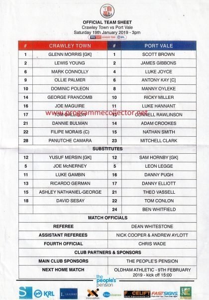 Crawley Town v Port Vale 19-Jan-2019