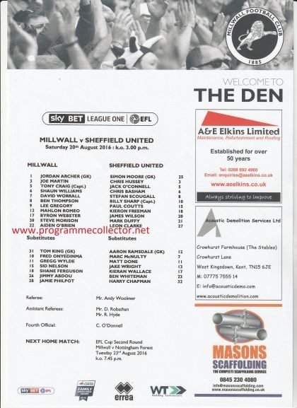 Millwall v Sheffield United  20-Aug-2016