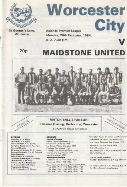 Worcester City v Maidstone United 20-Feb-1984