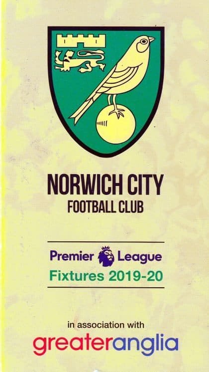 Norwich City Fixture card 2019-20