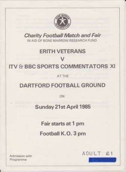 Erith Veterans v ITV & BBC Sports Commentators XI  21-Apr-1985
