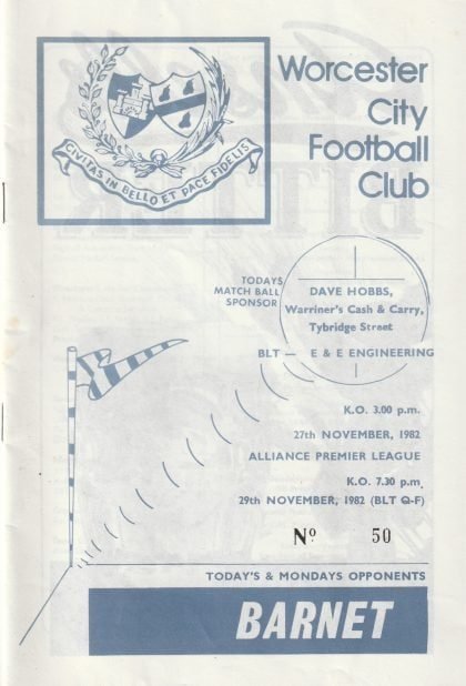 Worcester City v Barnet 27-Nov-1982