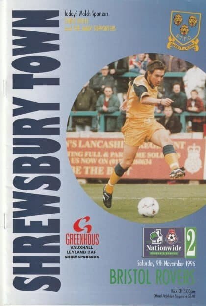 Shrewsbury Town v Bristol Rovers  09-Nov-1996