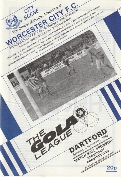 Worcester City v Dartford  02-Feb-1985