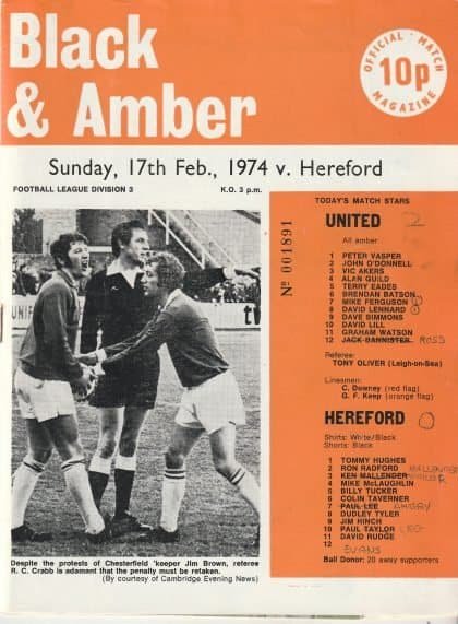 Cambridge United v Hereford United  17-Feb-1974