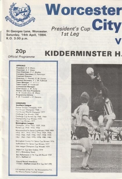 Worcester City v Kidderminster Harriers  14-Apr-1984