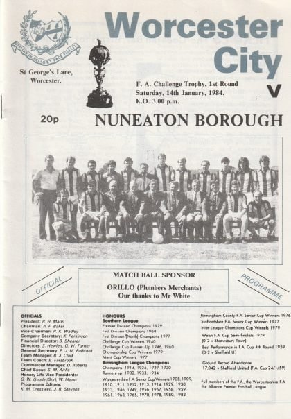 Worcester City v Nuneaton Borough  14-Jan-1984