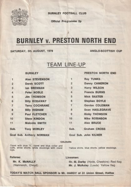 Burnley v Preston North End 05-Aug-1978