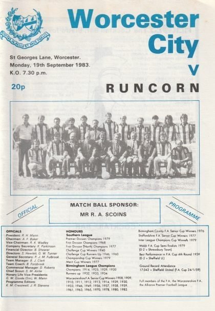 Worcester City v Runcorn   19-Sep-1983