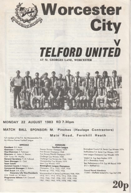 Worcester City v Telford   22-Aug-1983