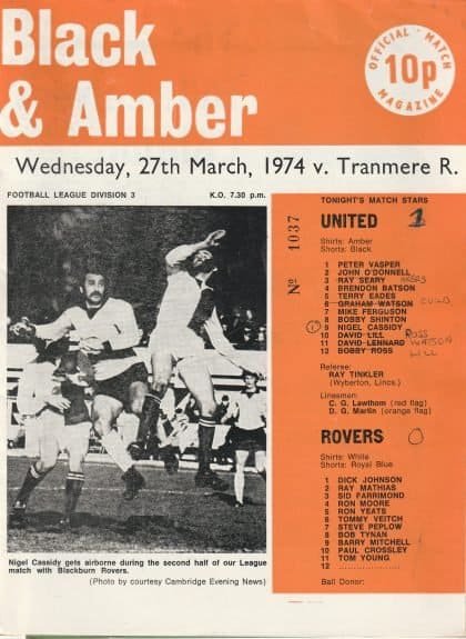 Cambridge United v Tranmere Rovers  27-Mar-1974