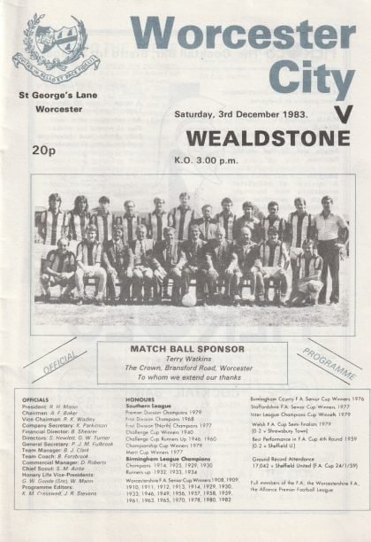 Worcester City v Wealdstone  03-Dec-1983