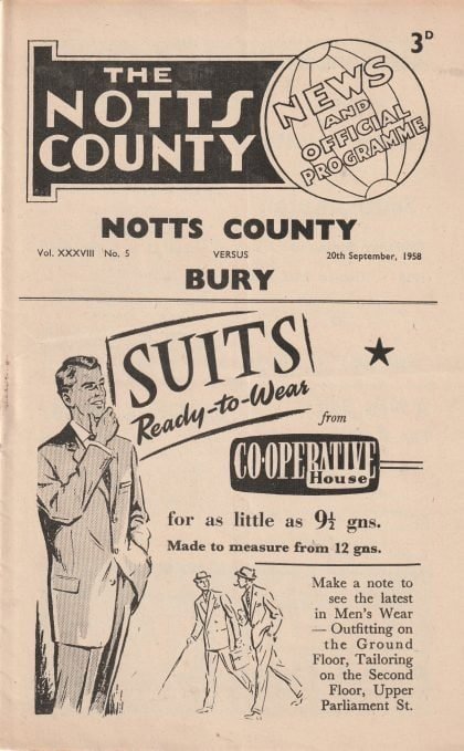 Notts County v Bury 20-Sep-1958
