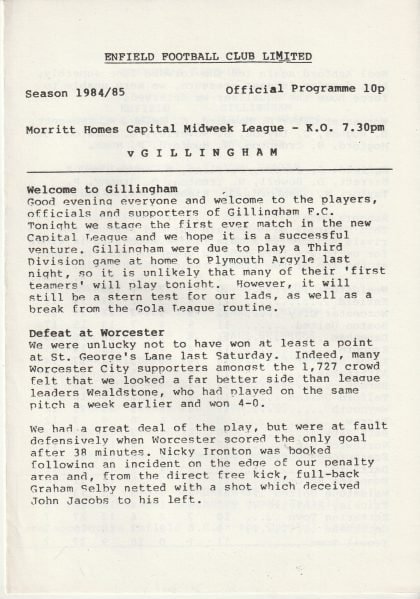 Enfield Reserves v Gillingham Reserves 03-Oct-1984