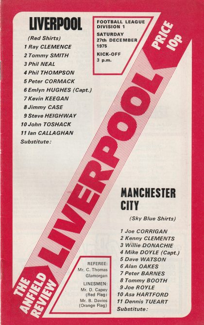 Liverpool v Manchester City  27-Dec-1975
