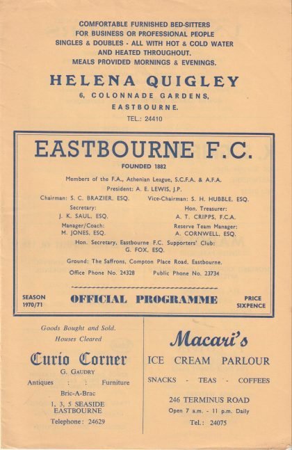 Eastbourne Town v Penguins FC  24-Apr-1971