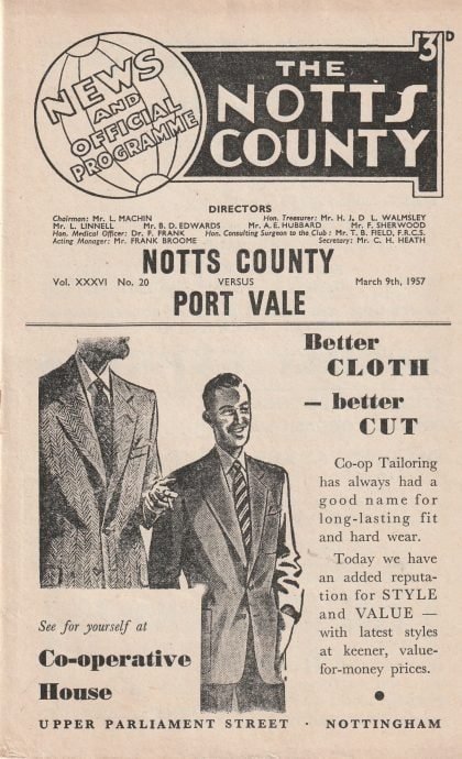 Notts County v Port Vale  09-Mar-1957