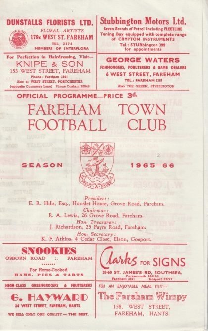 Fareham Town v Southampton A  20-Nov-1965