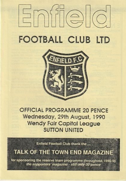 Enfield Reserves v Sutton United Reserves 29-Aug-1990