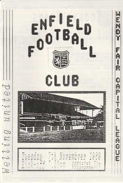 Enfield Reserves v Welling United Reserves  07-Nov-1989