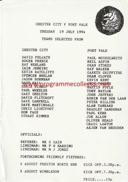 Chester City v Port Vale 19-Jul-1994
