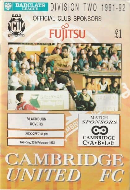 Cambridge United v Blackburn Rovers 25-Feb-1992