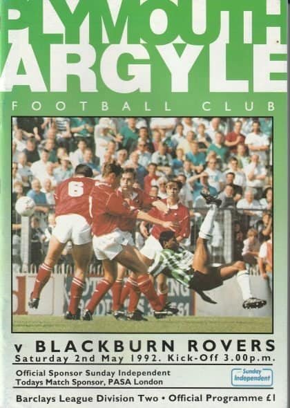 Plymouth Argyle v Blackburn Rovers 02-May-1992